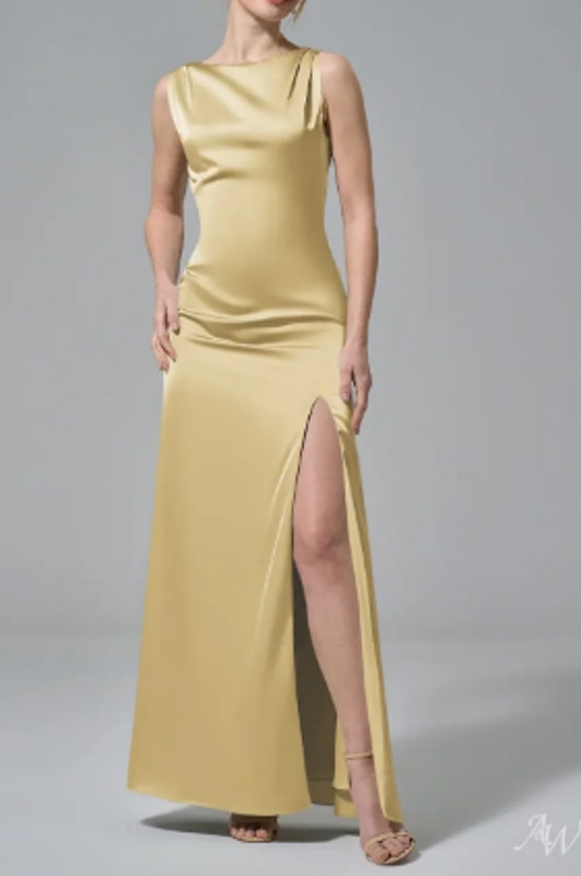 Aw Bridal 0 Xs Sand Gold Ermengarde Satin Formal Gala Maxi Dress New B52